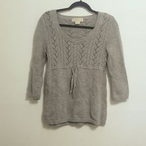 Michael Michael Kors Size M 3/4 Sleeved Gray Sweater w/ Tie at Waist, Scoop Neck